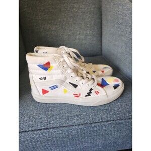 Vans White Hi Top SK8 Sneakers w/ Custom Designs Painted m Men's 8 Women's 9.5
